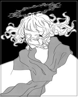 knight of delirium: an ominous black and white individual with detailed hair floating around a face that stares with one eye